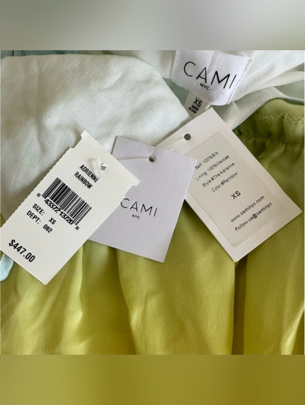 Cami NYC Adrienne Rainbow Ombré Silk Midi Dress, size XS, NWT - Picture 7 of 7